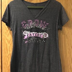 Gray V-Neck Graphic T-Shirt